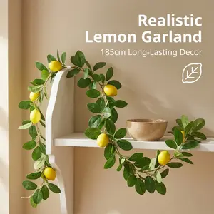 6FT Artificial Lemon Garland, Faux Lemon Vine Greenery Garland with Realistic Leaves & 3 Lemons,  Suitable for Kitchen, Wedding, Farmhouse Mantel, Party Background Decor, Maintenance-Free