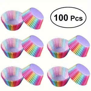 100pcs, Disposable Muffin Cups, Rainbow Color Cupcake Cups, Paper Cupcake Liners, Muffin Molds, Baking Tools, Kitchen Gadgets, Kitchen Accessories, Baking Supplies, Bakeware