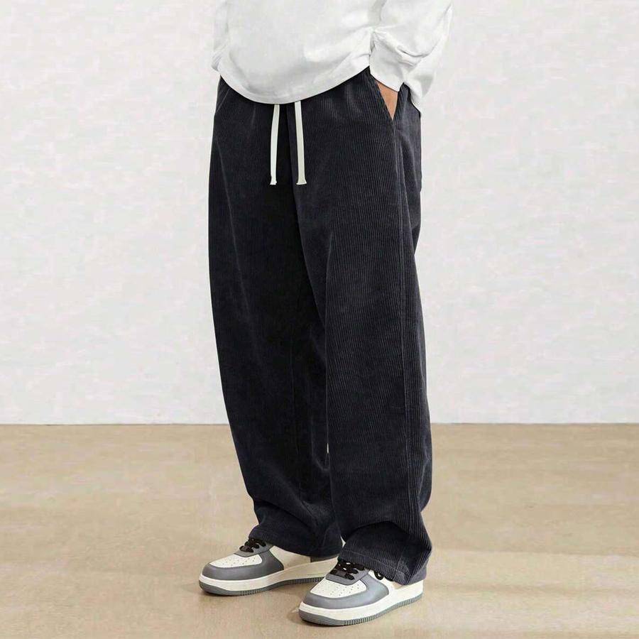 Men’s vintage corduroy casual pants, loose straight-leg long trousers, new for spring/autumn