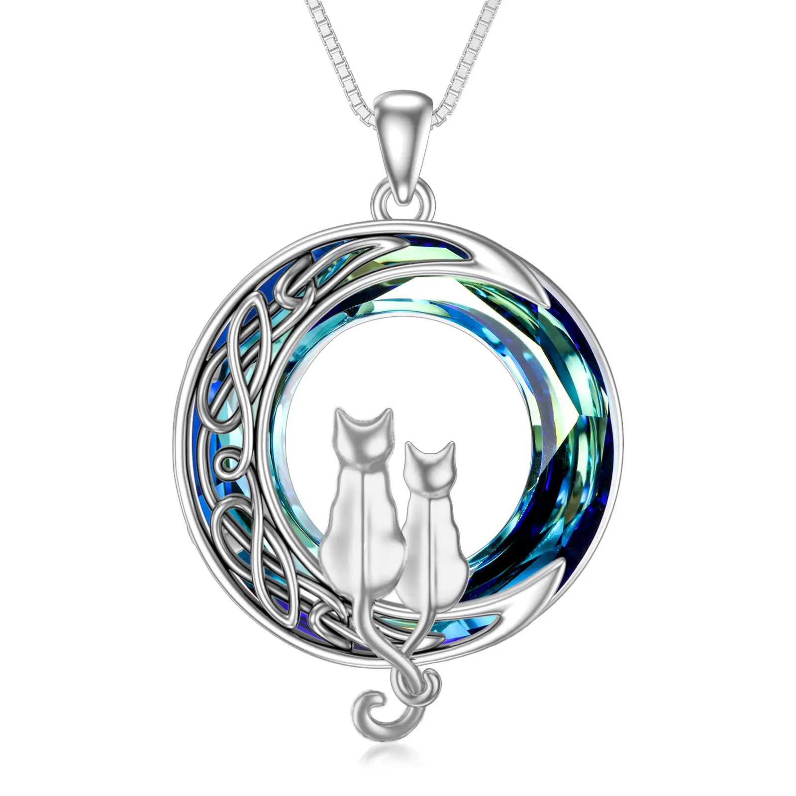 2 Cats(Silver and Silver)-Blue Crystal-02-D