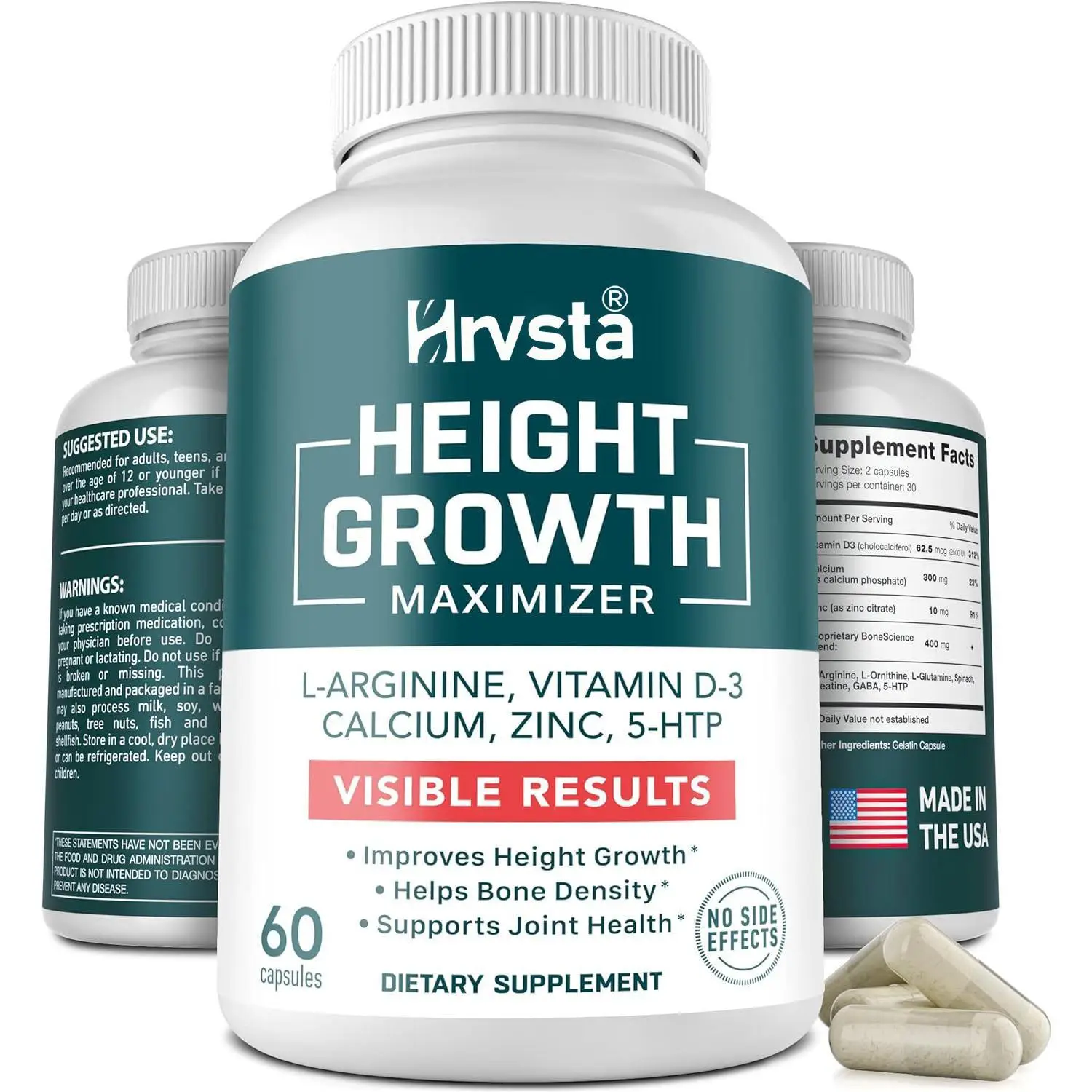 HRVSTA Heightener Capsules – Natural Supplement for Bone Strength and Height Support for Kids, Teens, and Adults