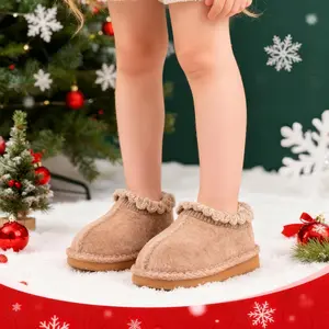 Children's Christmas Leather Slippers - Hand-stitched details, comfortable lambswool lining, stylish and unique footwear for holiday celebrations