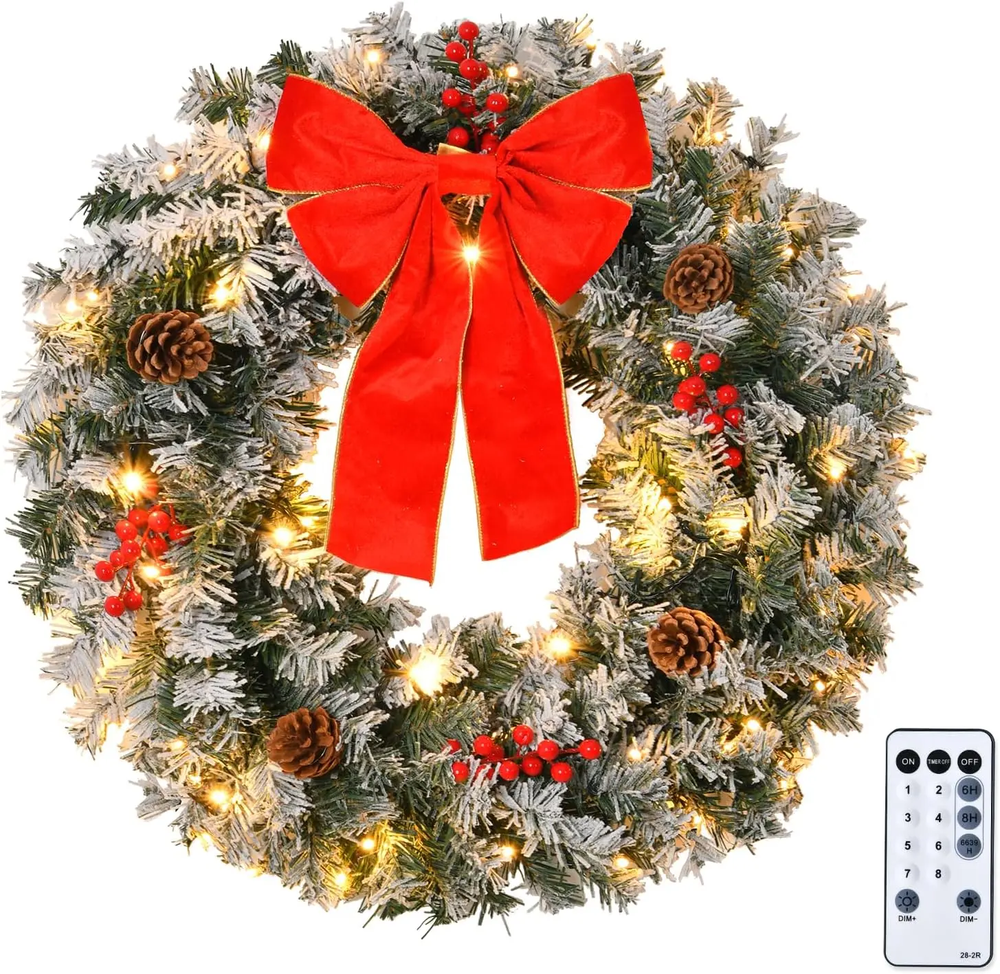 VINGLI Prelit Christmas Wreath, Artificial Christmas Wreath for Front Door, Window, Fireplaces, Indoor Decorate (Plug-in) Gift Light