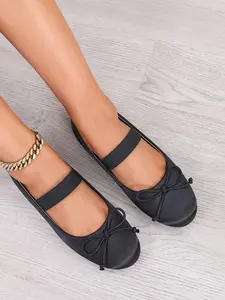 Ballet Flat Shoes for Women, Sweet Style Bow Design, Textile Upper & Rubber Sole, All-Season Wear, New Arrival 2026