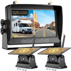 2  Solar  Backup Camera for RV  Trailer-7" 1080P  with Recording,1-Min Install,No Delay,Wide View,IR Night Vision,4 Channels,Auto-Sleep,Rechargeable Rearview Camera