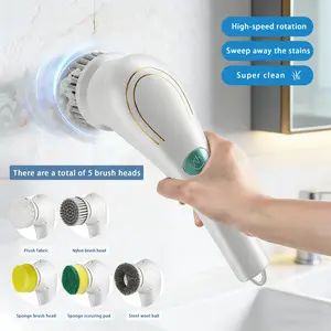 Handheld Cleaning Brush with 5 Replaceable Heads, Ideal for Bathroom Kitchen Bathtub Tiles Floors, Electric Rotating Washer Cordless Shower Cleaner, Rechargeable Spin Scrubber, USB Charging Power Scrubber, Portable Cleaning Tools