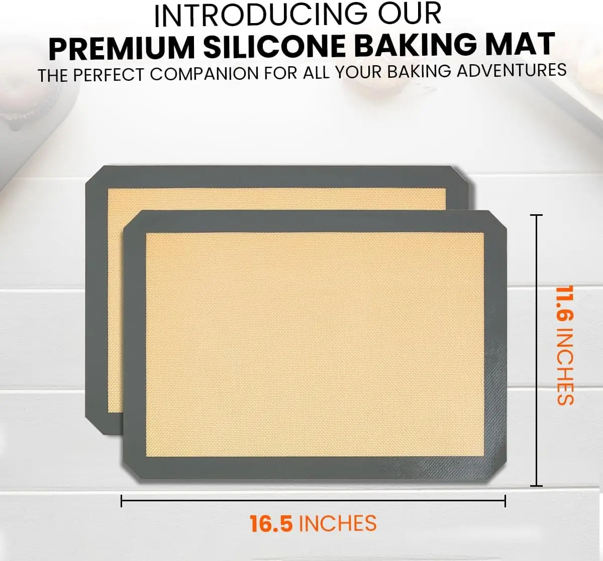 ThreadNanny Silicone Baking Mat Set, 2-Pack Reusable Nonstick Half Sheets (16.5"x11.6") for Oven Baking, Bread Dough, Macarons, Kitchen Counter Liners, Bakeware Utensils