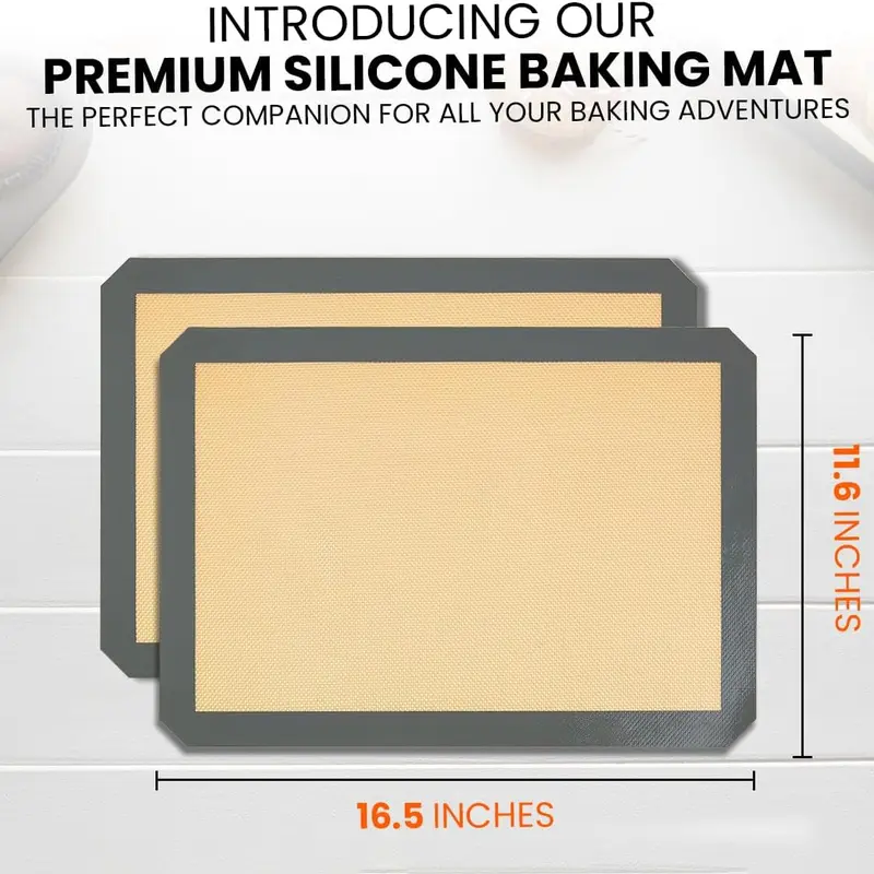 ThreadNanny 2-Pack Reusable Heavy-Duty Silicone Baking Mats, Rectangular Nonstick Heat-Resistant Wrinkle-Free Non-Toxic Half Sheets (16.5"x11.6") - Dishwasher Safe Set 2 Piece for Oven Baking, Kitchen Utensils
