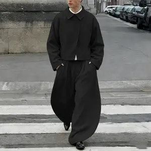 INCERUN Men's Dark Academia Jacket Set Minimalist Chic Streetwear Outfits