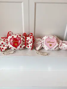 Creative Fashion Handbag Shoulder Crossbody Bag, Colorblock PU Material Polka Dot Print Zipper Closure Cute Bow Design, Women's Party Daily Use, Fashionable Shoulder Bag