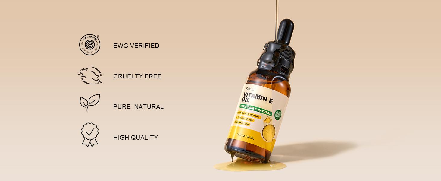 Yoken Vitamin E Oil for Skin Glass Bottle Vitamine Body oils for Face | Pure D-Alpha Tocopherol Cold Pressed Liquid Nails Vit e Women Moisturizing Dry Skin Unscented Carrier Oil Hydrate Hexane Free