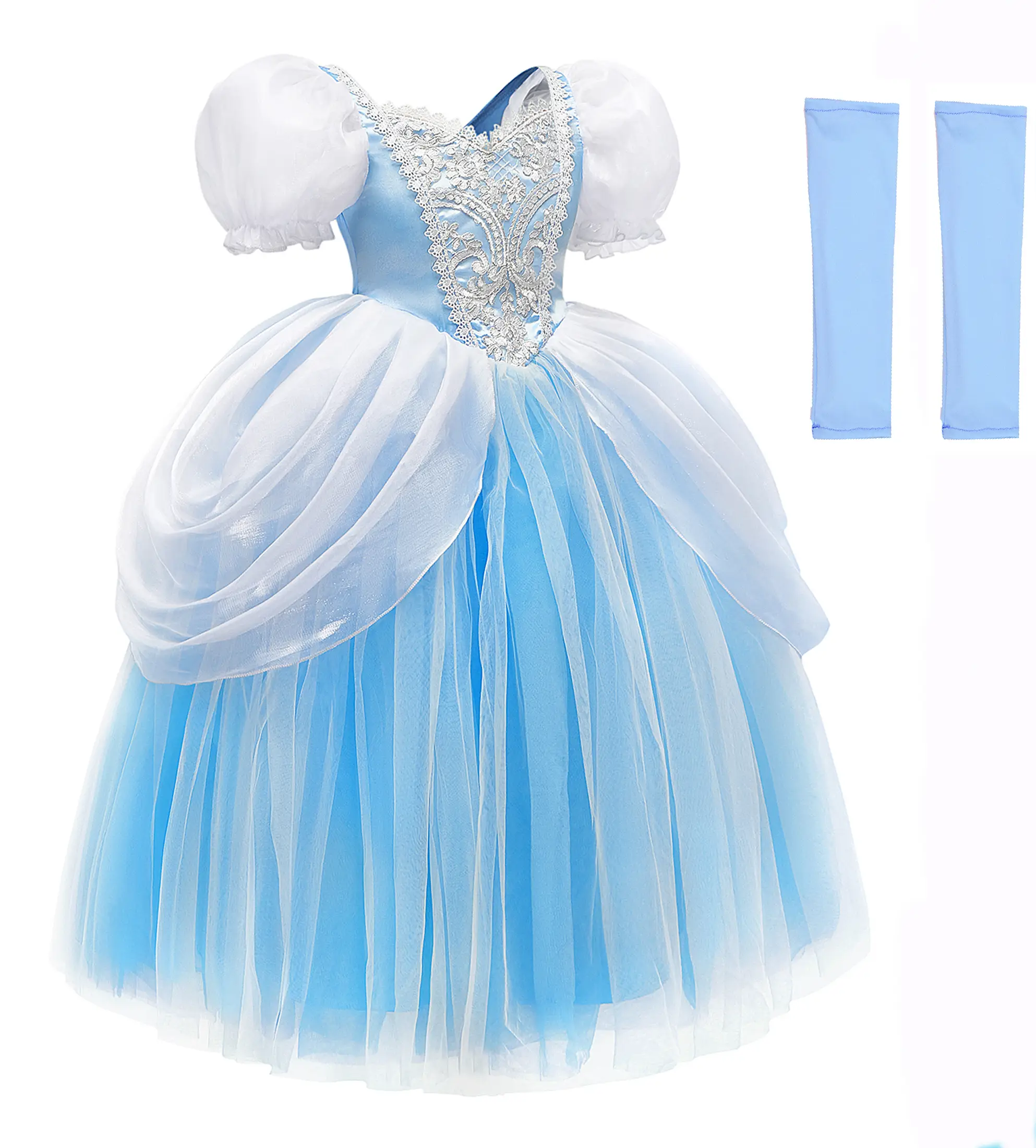 Princess Costume for Girls with Sleeves Blue Princess Dress for Girls Toddler Halloween Party Cosplay Costume Toddler Puffy Sleeve Tutu
