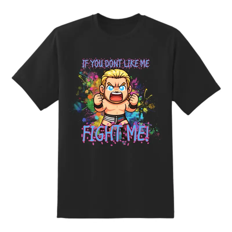 If You Don’t Like Me Fight Me Chibi Jake Logan T-Shirt Black Wrestling Tee for Fans with Chibi-Style Character Design