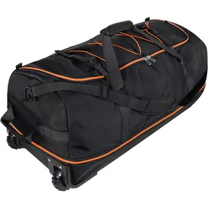 110L/140L Expandable Soft-Sided Foldable Duffle Bag with 2 Rubber Wheels,Packable 32" Rolling Carry- with Multi-Pockets & Compartments,Black Orange