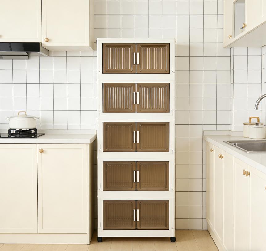 1/5-tier large-capacity foldable, stackable storage cabinet with wheels; collapsible multifunctional storage bins; suitable for any space—bedroom, living room, kitchen, bathroom, garage, wardrobe, warehouse;  shoe rack; room decor. organization organizer