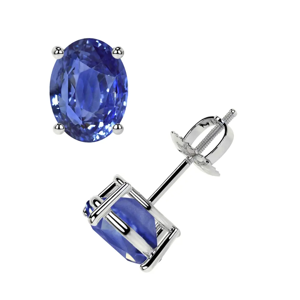 Classic Four Prong Oval Cut Blue Sapphire Stud Earrings (1.30cttw)- EBS002-6X4-AAA