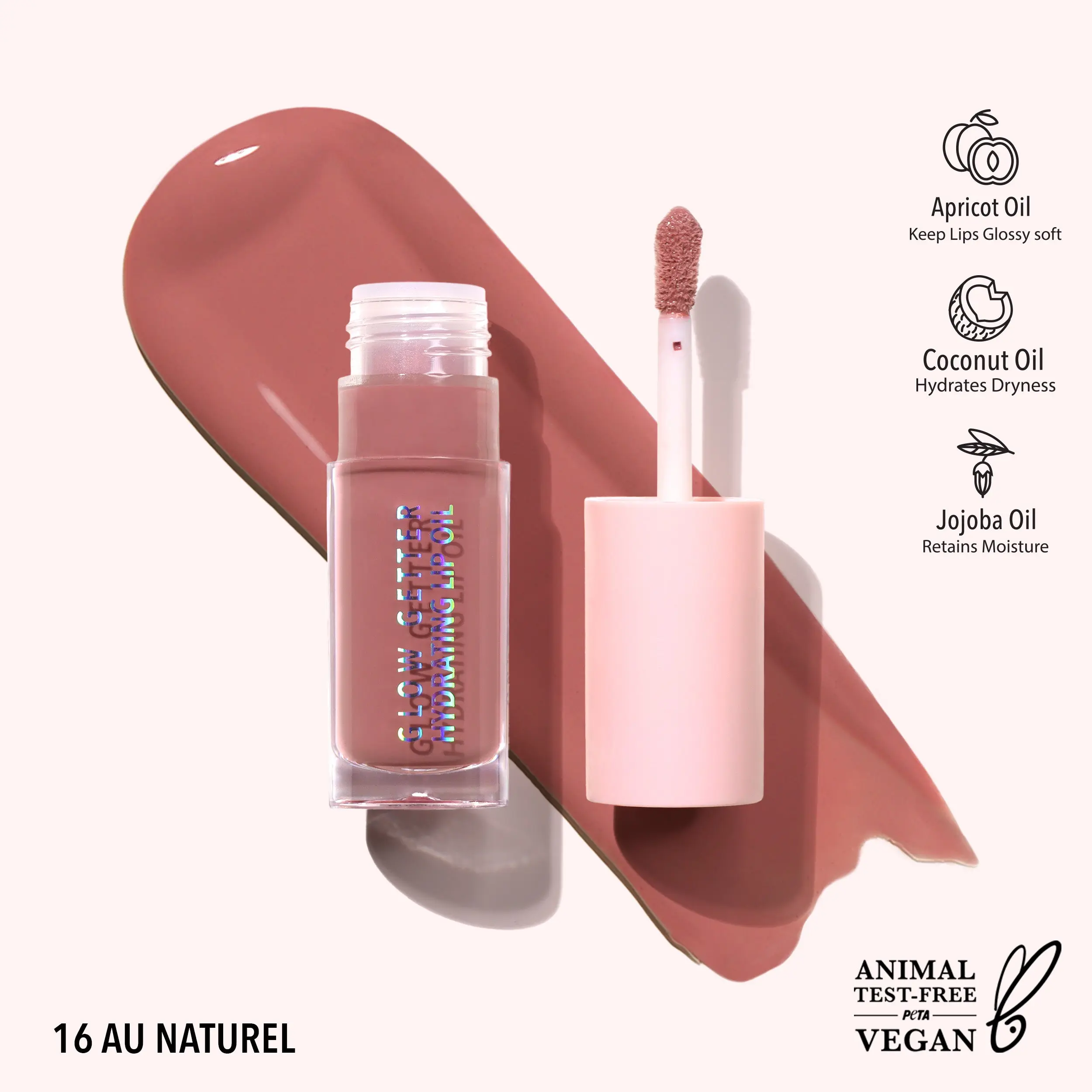 MOIRA | Glow Getter Hydrating Lip Oil (016, Au Naturel) | Clear Glossy Lip Oil