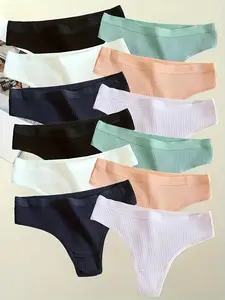 12PCS Seamless Thread Solid Color Underwear V-pants Sports Thong Breathable Comfortable Women's Underwear Variety Pack