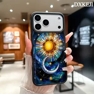 Retro Painted Sun And Moon Pattern Magnetic MagSafe Phone Case for iPhone 17 Air/16 Pro Max 15 Pro 14 13 12 11 Plus Shockproof Slim Protective Cover Supports Wireless Charging Case Casing