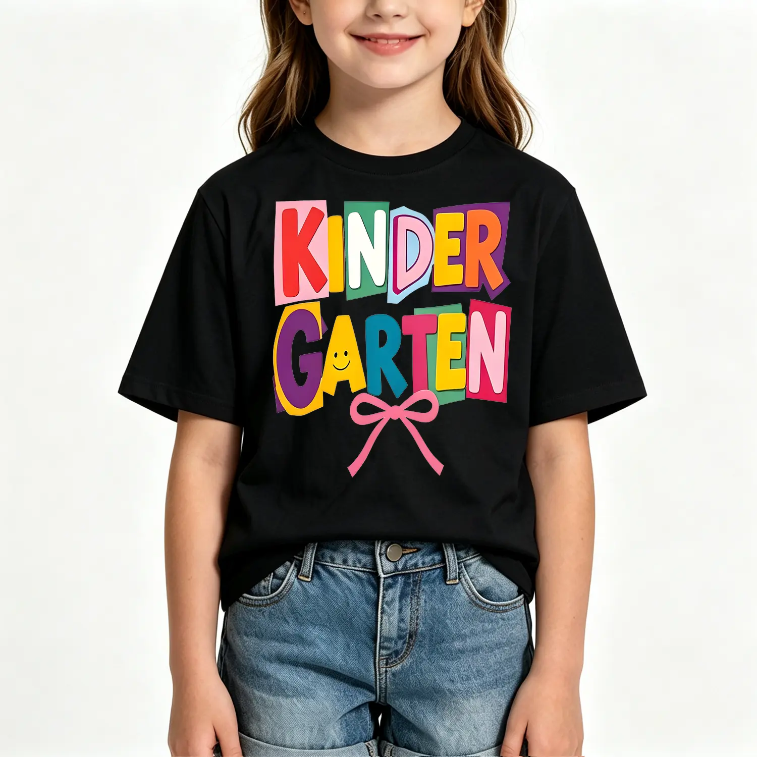 Kids Kindergarten Cotton T-shirt for Girls Back to School First Day Short Sleeve Tee
