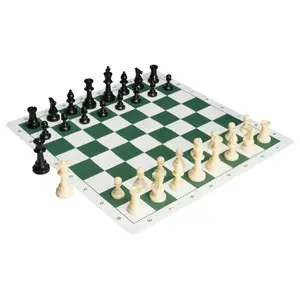 VEVOR Tournament Chess Set,  20 Inch Roll-Up Beginner Chess Board, Foldable Silicone Chess Game with Plastic Weighted Chess Pieces & Storage Bag, Portable Travel Chess Board Gift for Family