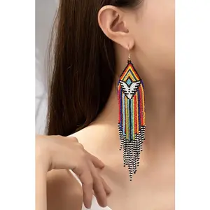 LA3accessories 6.5 inch Aztec seed bead statement drop earrings