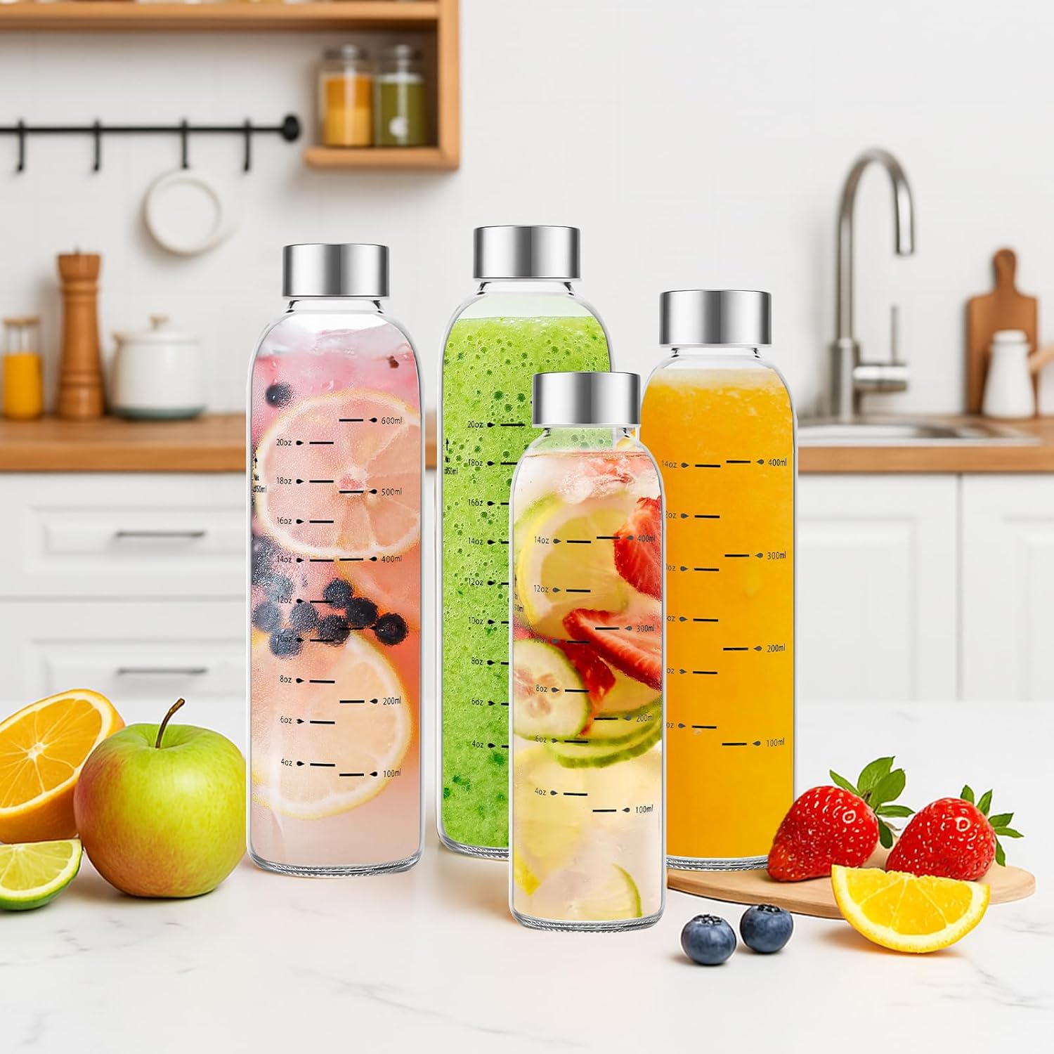 Reusable Glass Water Bottle 17 oz – Leakproof Juice Bottle with Stainless Steel Lid, BPA-Free Clear Drinking Bottle for Refrigerator, Smoothies & Beverages Reusable Glass Water Bottle 17 oz – Leakproof Juice Bottle with Stainless Steel Lid, BPA-Free Clear Drinking Bottle for Refrigerator, Smoothies & Beverages