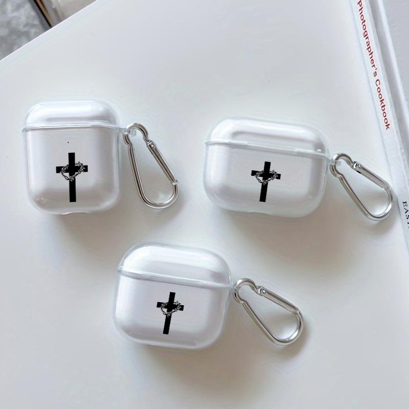 Cross Thorns Pattern Protective Case for AirPods 4/3/2/1/Pro/Pro2 Soft TPU Earphone Cover, Transparent with Keychain