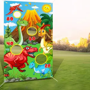 2D Flat Banner Door Cover, Cartoon Dinosaur Cutout Throw Game Banner, Party Decoration, Fun Throw Game Background Cloth, Pull Flag Banner, No Power Needed