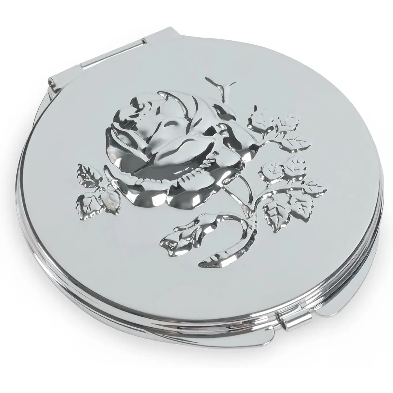 Retro Metal Vanity Mirror, Travel Hand Mirror with 1x/2x Magnification, Compact Foldable Bathroom Gadget (Silver), Travel Hand Mirrors