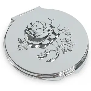Retro Metal Travel Portable Mirror Makeup Mirror 1x/2x Magnification Compact and Portable Foldable (Silver)