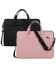 14-inch Laptop Bag with Handle and Shoulder Strap, Portable Briefcase, Lightweight Messenger Bag Ideal for Business Travel/Campus/Office/Teacher Gifts Black/Pink