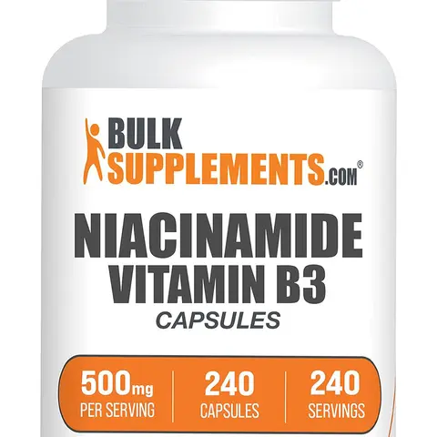 BulkSupplements Niacinamide (Vitamin B3) Dietary Gelatin Capsules - Sugar-Free, Unflavored, 500mg per Serving, 240 Count - Moisturizing for Adults, Supports Smoother Supple Skin & Skin Health