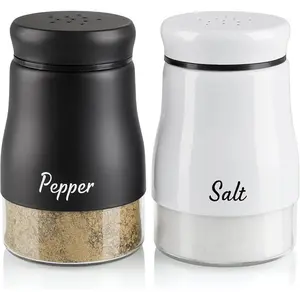Salt and Pepper Shakers Set, 5 Ounce Salt and Pepper Dispenser with Glass Bottom, Cute Salt and Pepper Shakers for Modern Home Kitchen Decor, Easy Filling