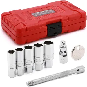 8 count 3/8" Drive Spark Plug Socket Set, SAE & Metric, 6-Point Socket Set, Universal Joint, 6-Inch Extension Bar, Spark Plug Gap Gauge