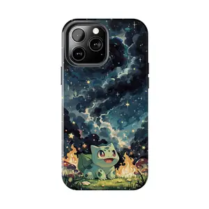 Bulbasaur Starry Night Pokémon Anime Case for iPhone 17-7 Pro Max Plus & Samsung Galaxy S25-S21 Ultra Plus - Aesthetic Galaxy Cloud Mystery Phone Cover