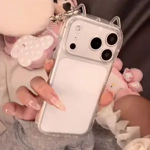 Fashion Clear 3D Cute Cat Ears Phone Case For iPhone 17 Air 16 E 15 14 13 12 11 Pro Max Mini 17 Pro Shockproof Soft TPU Cover