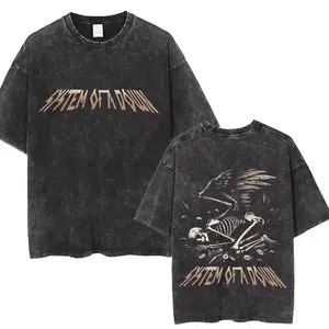 Vintage Washed Alternative Metal Graphic T-Shirt, Permanent Print Retro Rock Album Inspired Oversized Tee, Unisex Casual Streetwear Tops for Men Women