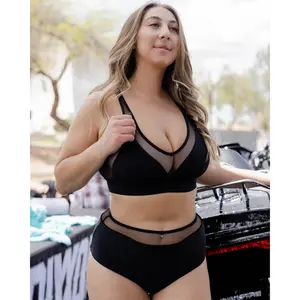 Women's Luxe Black Mesh Bikini Top