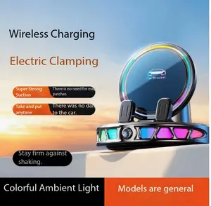 360° Rotating Magnetic Wireless Charging Car Phone Mount with RGB Ambient Light - Ultra-Stable Vacuum Suction, Auto-Lock Holder for Dashboard, Windshield, Fits iPhone, Android