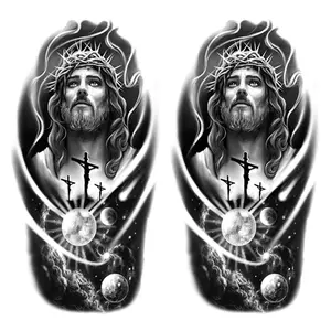 2 Sheets Jesus Cross Moon Temporary Tattoos for Adults Spiritual Makeup