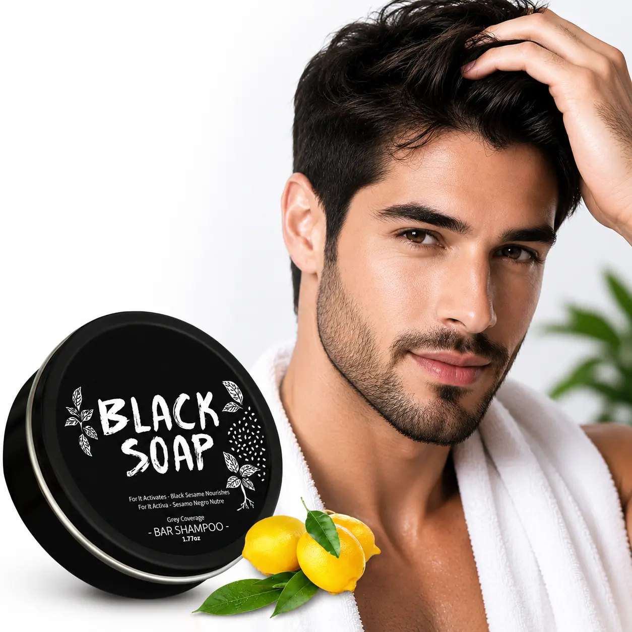 （3 pcs per treatment）Natural Herbal Hair Darkening Soap, Effective Reverse Gray & White Hair to Black Hair for Men and Women, Men's Deodoran