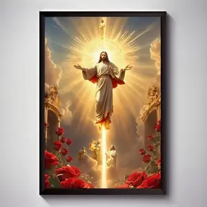 PC Frameless Religious Artwork of Jesus Ascending to Heaven on Cross for Decoration, suitable for walls in living room, bedroom, office, dining room, bar, etc., as an art piece, a perfect gift and decoration, print poster, 12 inches x 16 inches
