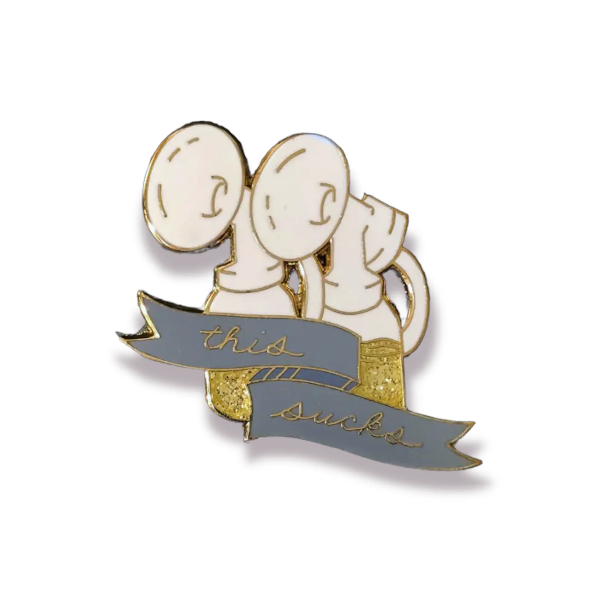 This Sucks, mother pumping breastmilk/breastfeeding enamel pin. Copper or gold.