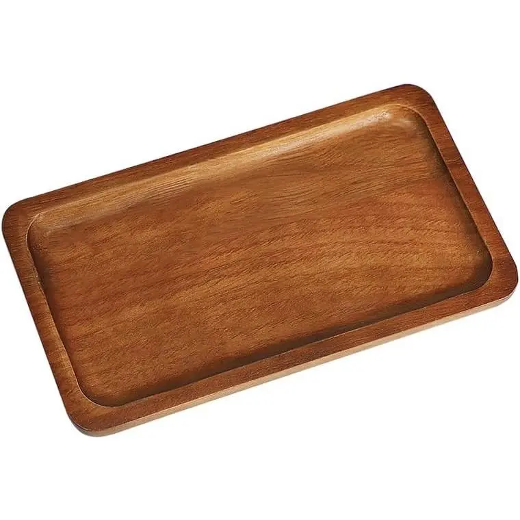 7.5 x 4.1 inch Small Rectangular Mini Acacia Wood Serving Tray Platter for Coffee Tables Dessert Snack Fruit Vegetable Restaurant Decor