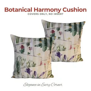 Traditional Style 2-Piece 18x18 in Handmade Botanical Harmony Decorative Pillow Cases - Floral Print, Farmhouse Decor, Sofa Use, Indoor/Outdoor Cushion Covers