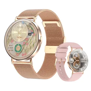 Ultra-Slim Smart Watches for Women( Call/2 Bands/All Metal) , 1.32"AMOLED Ultra-Clear Screen Fitness Tracker with SpO2/Heart Rate/Sleep Tracking,Waterproof Smart Watch for iPhone/Samsung/Android Remote Steel  Silicone Wearable Bluetooth  smart watch