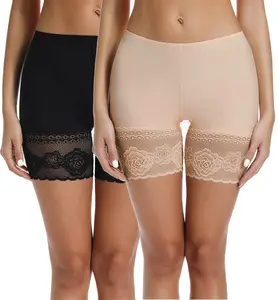 2 Pack Women Slip Shorts for Under Dresses  Lace Boyshorts Panties Underwear, Tummy Control Shapewear Safety Shorts, Comfy Breathable Farbic Womenswear