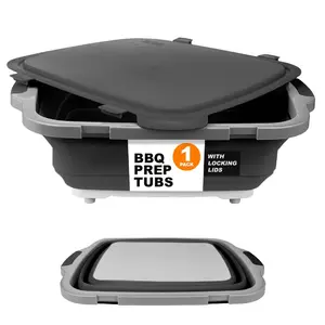EZ Foldable BBQ Prep Tub V2 1 Piece Black OG F19 Includes Cutting Board & Locking Lid for Food Prep Marinating Storage
