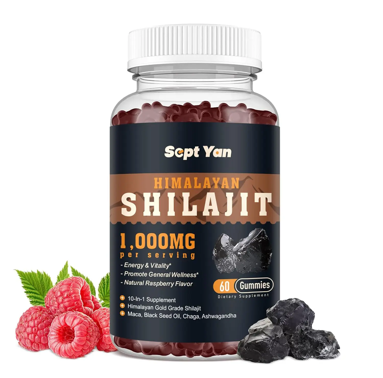 Shilajit Gummies 1000mg - Shilajit Pure Himalayan Organic for Men & Women 85+ Trace Minerals Shilajit Resin with Ashwagandha, Maca, Black Seed Oil - Energy, Brain, Immunity, Sugar Free Raspberry 60ct